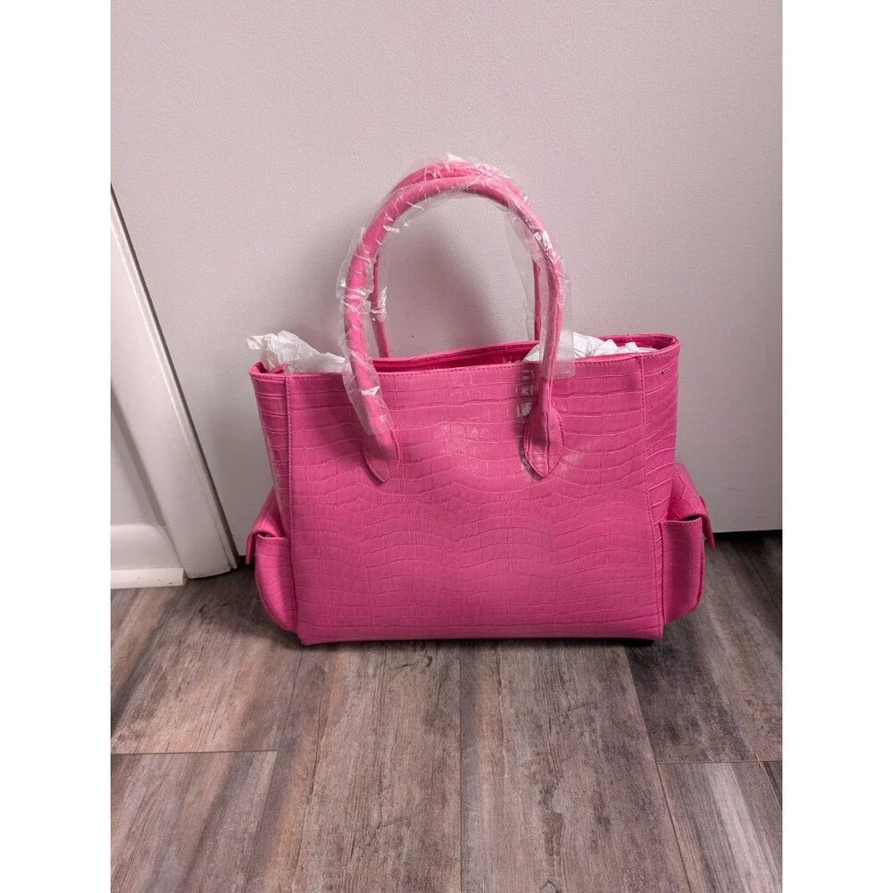 NWT NEW Diane Gilman Tote Faux Crocodile Leather Hot Pink XL Tote Bag Purse - Picture 3 of 13